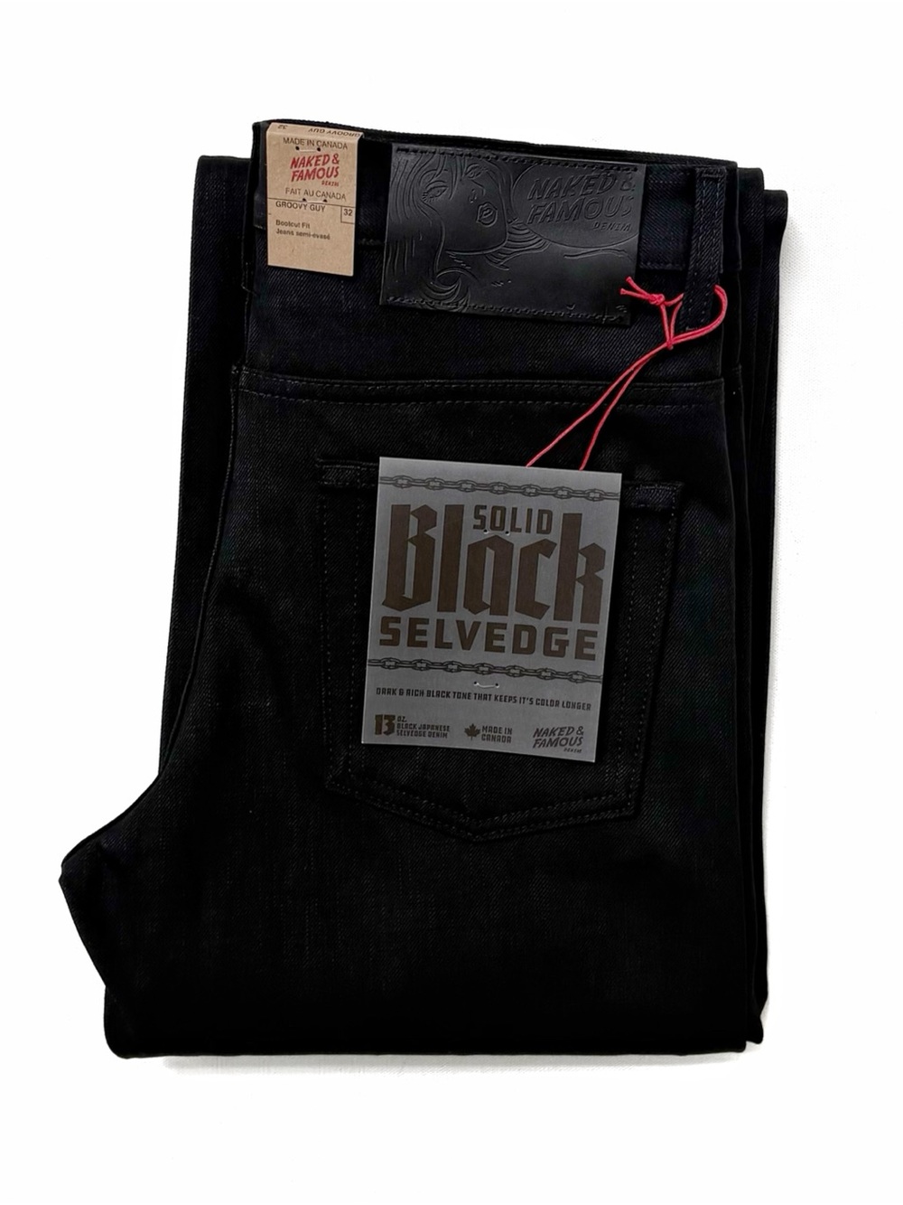 NWT Naked & Famous Groovy Guy Solid Black Selvedge Denim